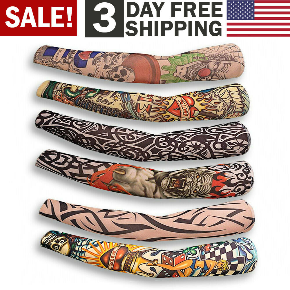 Fake Temporary Tattoo Sleeve Full Arm Cover UV Sun Protection Outdoor Sports 6pc