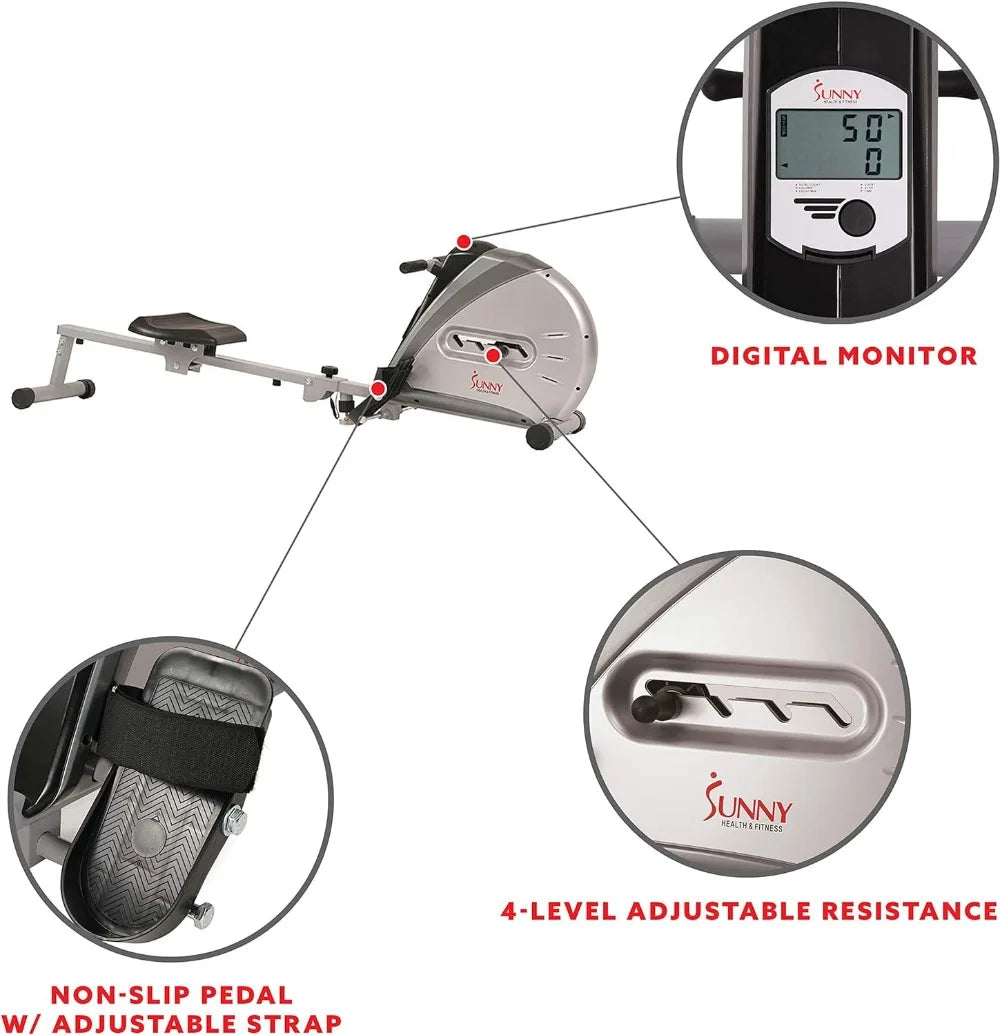 Rowing Machine Rower Ergometer with Digital Monitor, Inclined Slide Rail, 220 LB Max Weight and Foldable - SF-RW5606