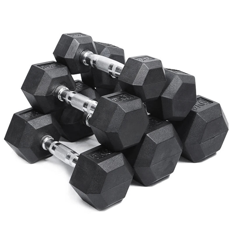 Gym Commercial Full Set Of Custom Solid Iron Steel Safety Non-Slip Handle Hexagonal Rubber-Coated Dumbbells