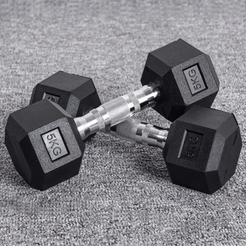 Gym Commercial Full Set Of Custom Solid Iron Steel Safety Non-Slip Handle Hexagonal Rubber-Coated Dumbbells