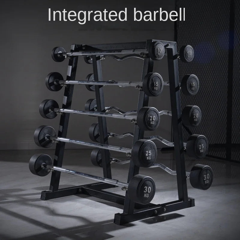 Commercial Fitness Equipment Fixed Barbell Set, Barbell Frame, Round Head Bar, Gym Integrated Rubber Covered Barbell