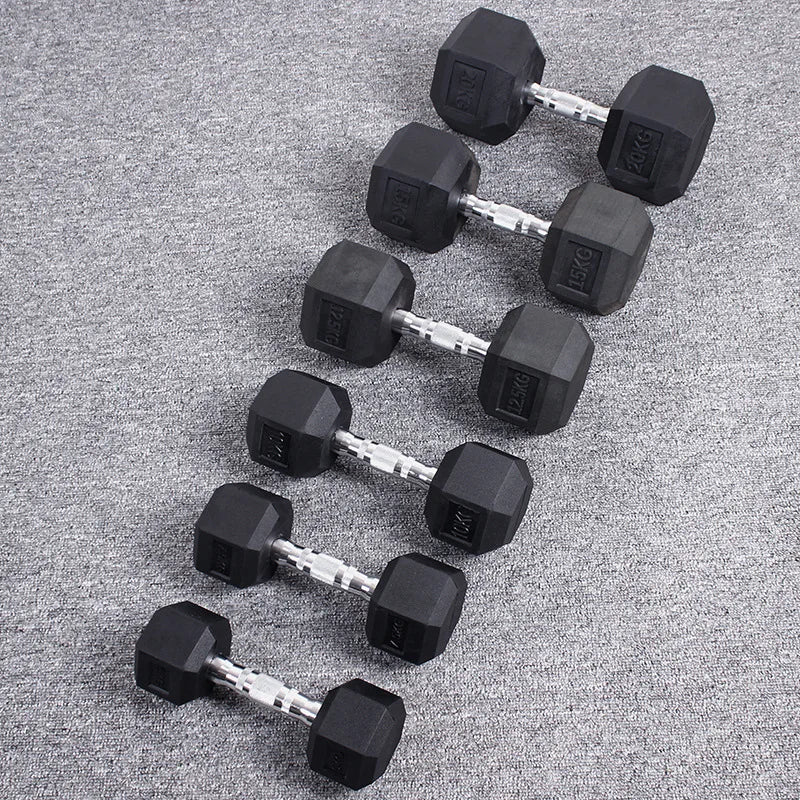 Solid Cast Iron Hexagonal Dumbbell Set, Hexagonal Dumbbell, Gym, Protection, Floor Safety, Fitness Set with Shelf, High Quality