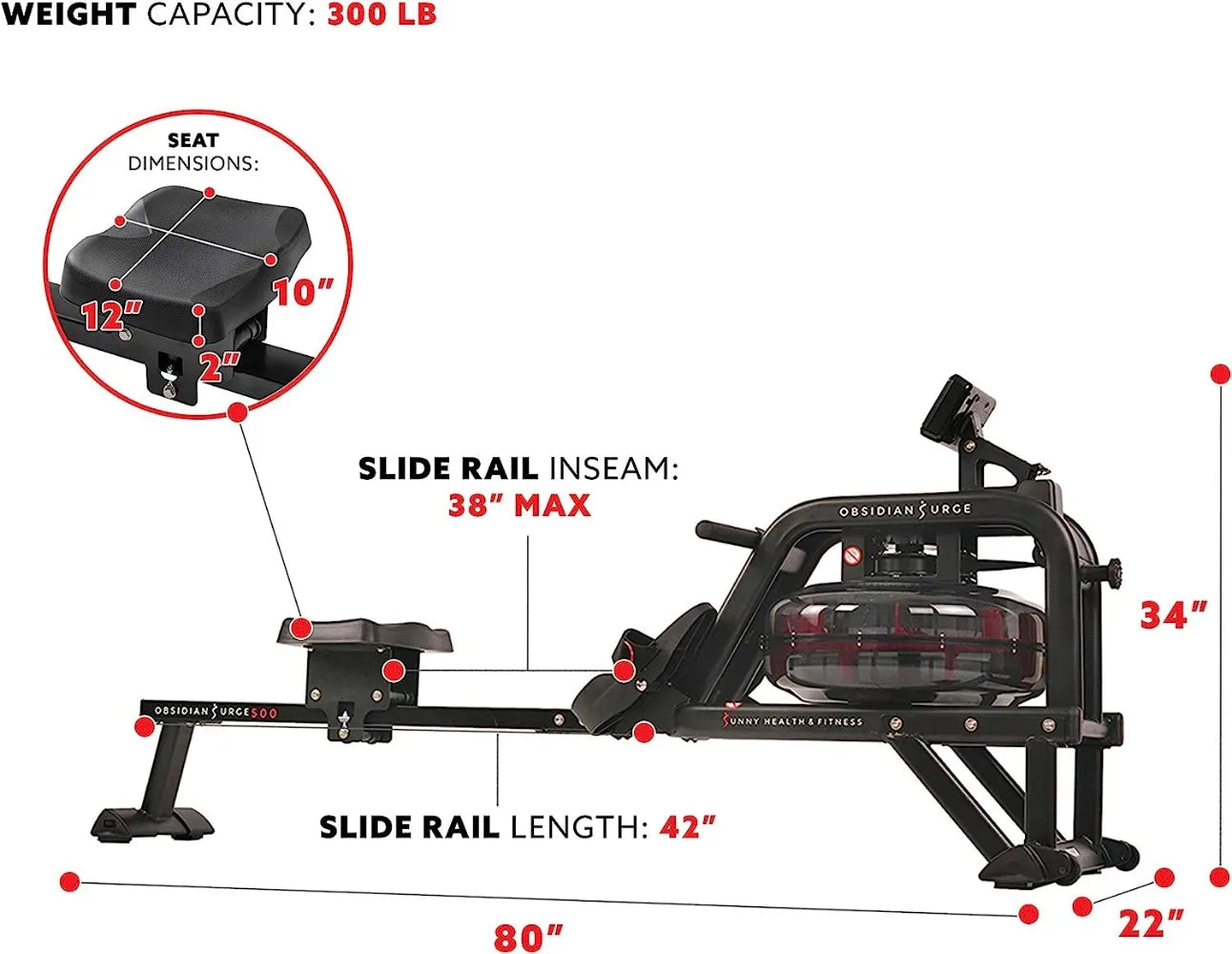 Water Rowing Machine, Indoor Exercise Plus Optional Connected Fitness with SunnyFit® App and Wooden Smart Foldable