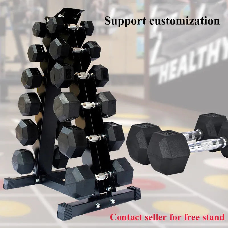 Gym Commercial Full Set Of Custom Solid Iron Steel Safety Non-Slip Handle Hexagonal Rubber-Coated Dumbbells