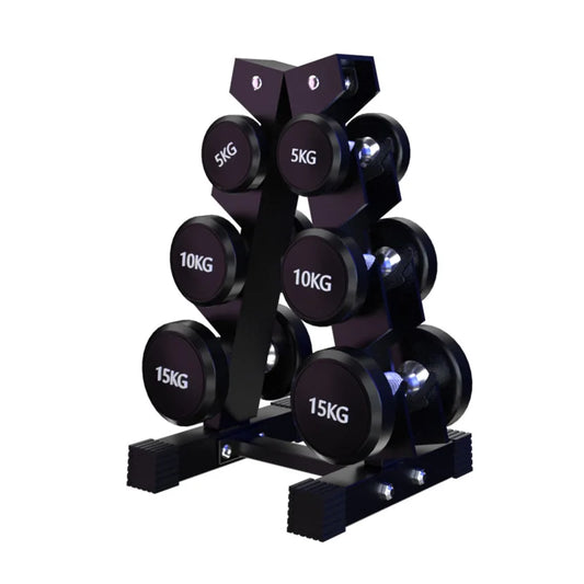 MIYAUP Hexagonal Round Head Rubberized Electroplating Dumbbell Set A-type Rack Multi-layer Dumbbell Storage Rack