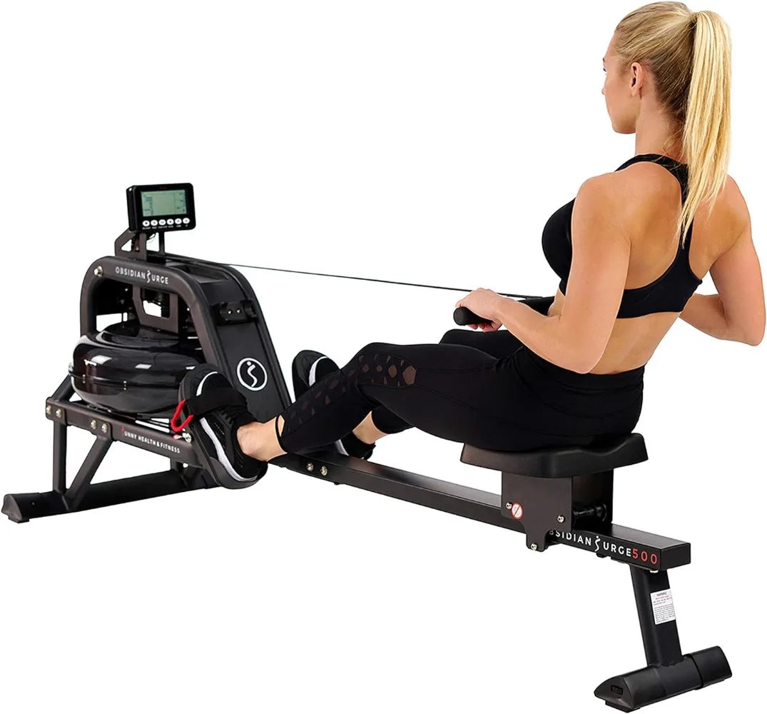 Water Rowing Machine, Indoor Exercise Plus Optional Connected Fitness with SunnyFit® App and Wooden Smart Foldable