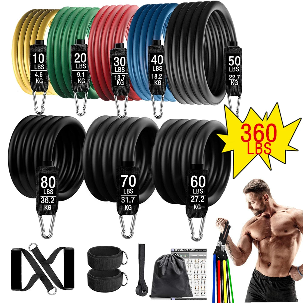 360lbs Fitness Exercises Resistance Bands Set