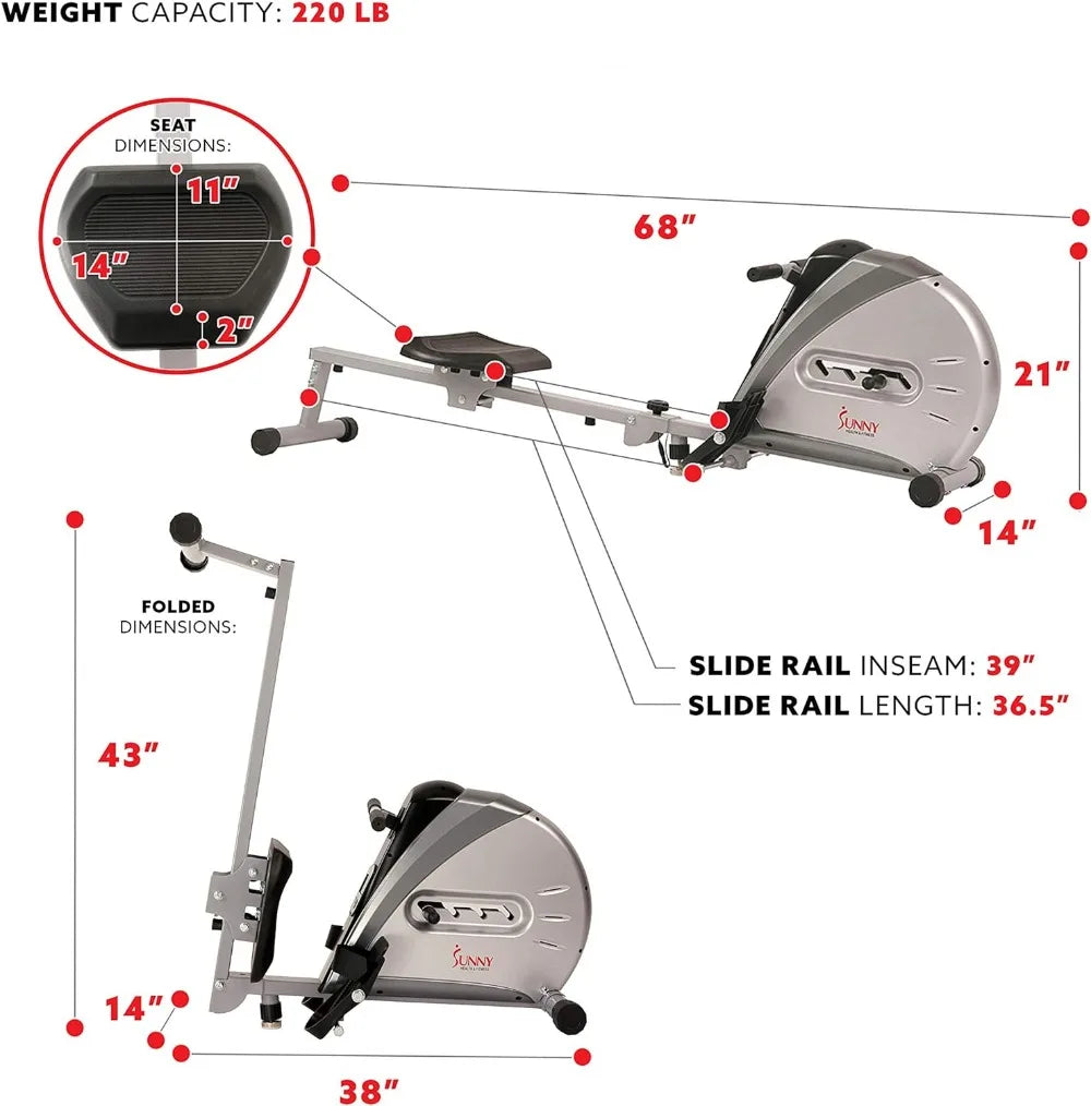 Rowing Machine Rower Ergometer with Digital Monitor, Inclined Slide Rail, 220 LB Max Weight and Foldable - SF-RW5606