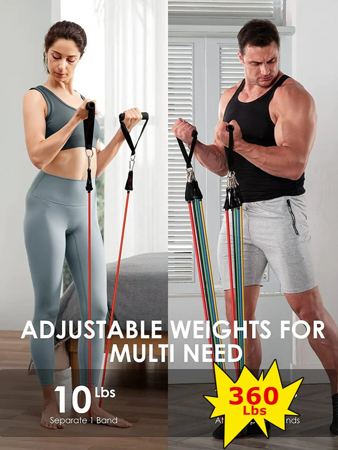 360lbs Fitness Exercises Resistance Bands Set